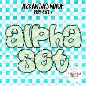 Green Plaid Alpha PNG Set, Cute Bubble Letters Digital Download, Hand Drawn Alphabet PNG for Sublimation & Crafts