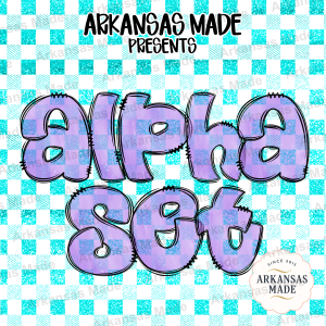 Bubble Alpha Set PNG Bundle, Purple Plaid Gingham Letters, Chunky Sketched Alphabet Digital Download for Craft Projects