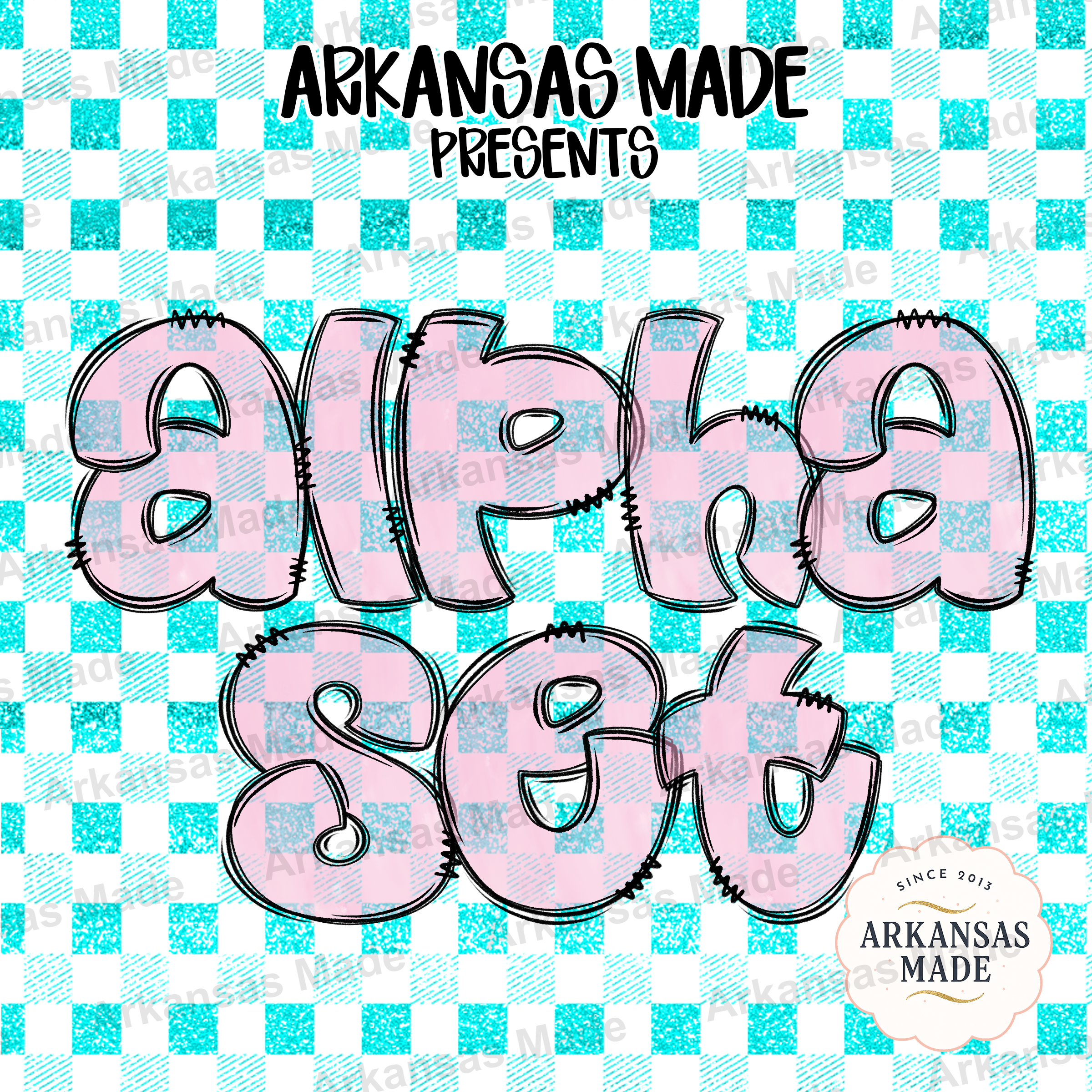 Pink Plaid Bubble Letter Alpha Set PNG, Buffalo Plaid Digital Alphabet for Sublimation & Crafts, Cute Letters Font Bundle
