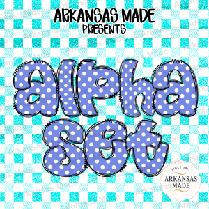 Alpha PNG Set | Polka Dot Letters Doodle Alphabet, Cute Stitched Font Sublimation Design, Periwinkle Digital Download Bundle