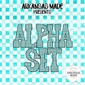 Teal Gingham Alphabet PNGs Bundle | Buffalo Plaid Digital Letters Set for Sublimation Crafting | Farmhouse Rustic Monogram Font