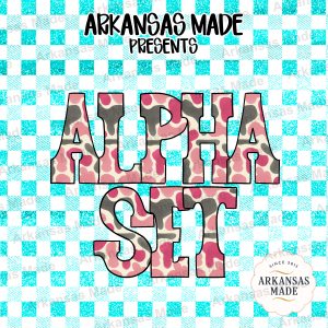 Pink Cow Print Alpha PNG Set, Trendy Digital Alphabet Letters, Heifer Print Doodle Font for Sublimation & Crafts