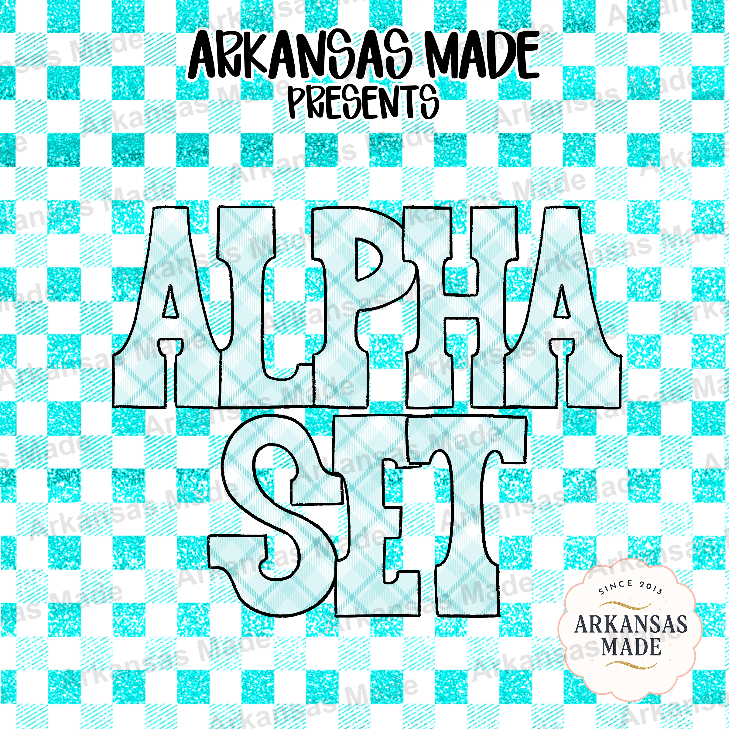 Aqua Blue Plaid Glitter Alpha PNGs, Full Alphabet & Numbers Set, Digital Download Letters, Crafters Font Pack, Faux Glitter Plaid PNG Bundle