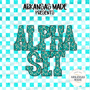 Trendy Teal Cow Print Alpha PNGs, Western Cowhide Alphabet Letters Set, Turquoise Digital Download for Sublimation & Crafts