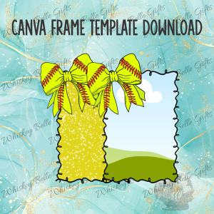 Softball Bow Canva Frame,Digital Download PDF,Sports Template,Picture Frame Template,DIY Photo Frame,Team Sports,Canva Template
