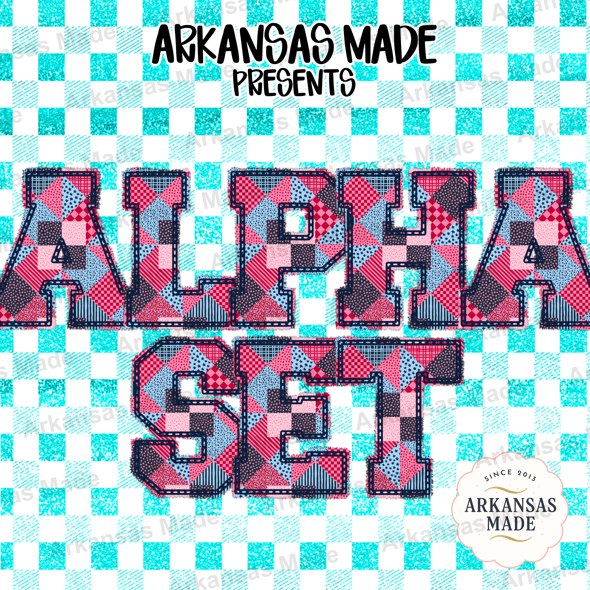 Patchwork Alpha PNGs Quilted Alphabet Letters, Red Blue Patriotic Initial PNG, Digital Download for Crafts, Varsity Font PNG, Farmhouse DIY